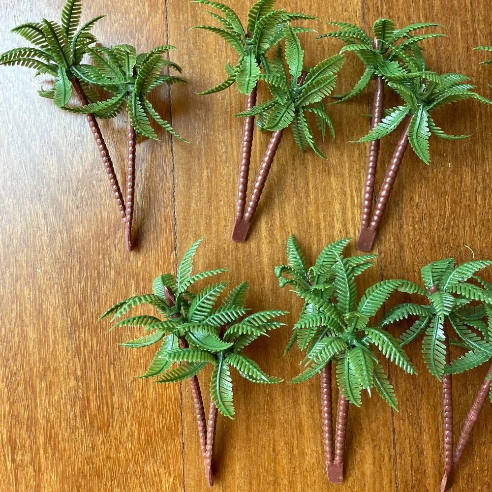 Seven (7) Palm Tree Sets and Hawaiian Ukulele Playing Man Plastic Cake Toppers